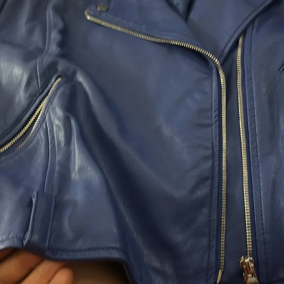 Pull and bear blue leather biker jacket size extra large - Picture 5 of 5